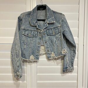 Blue B Collection Distressed Denim Jacket Light Blue Size Small